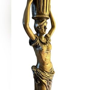 Neoclassical Style  Female Figure Goddess Cord Table Lamp Bronze Gold Lions Base